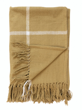 Flannel Throw with Grid Pattern & Fringe