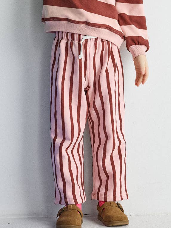 Striped French Terry Pant - Pink & Burgundy