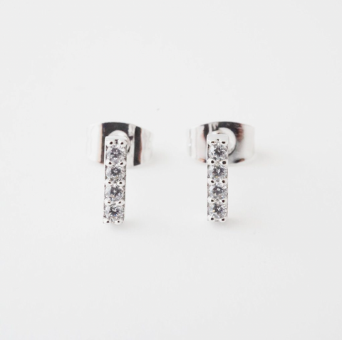 Crystal Drop Bar Earrings Silver
