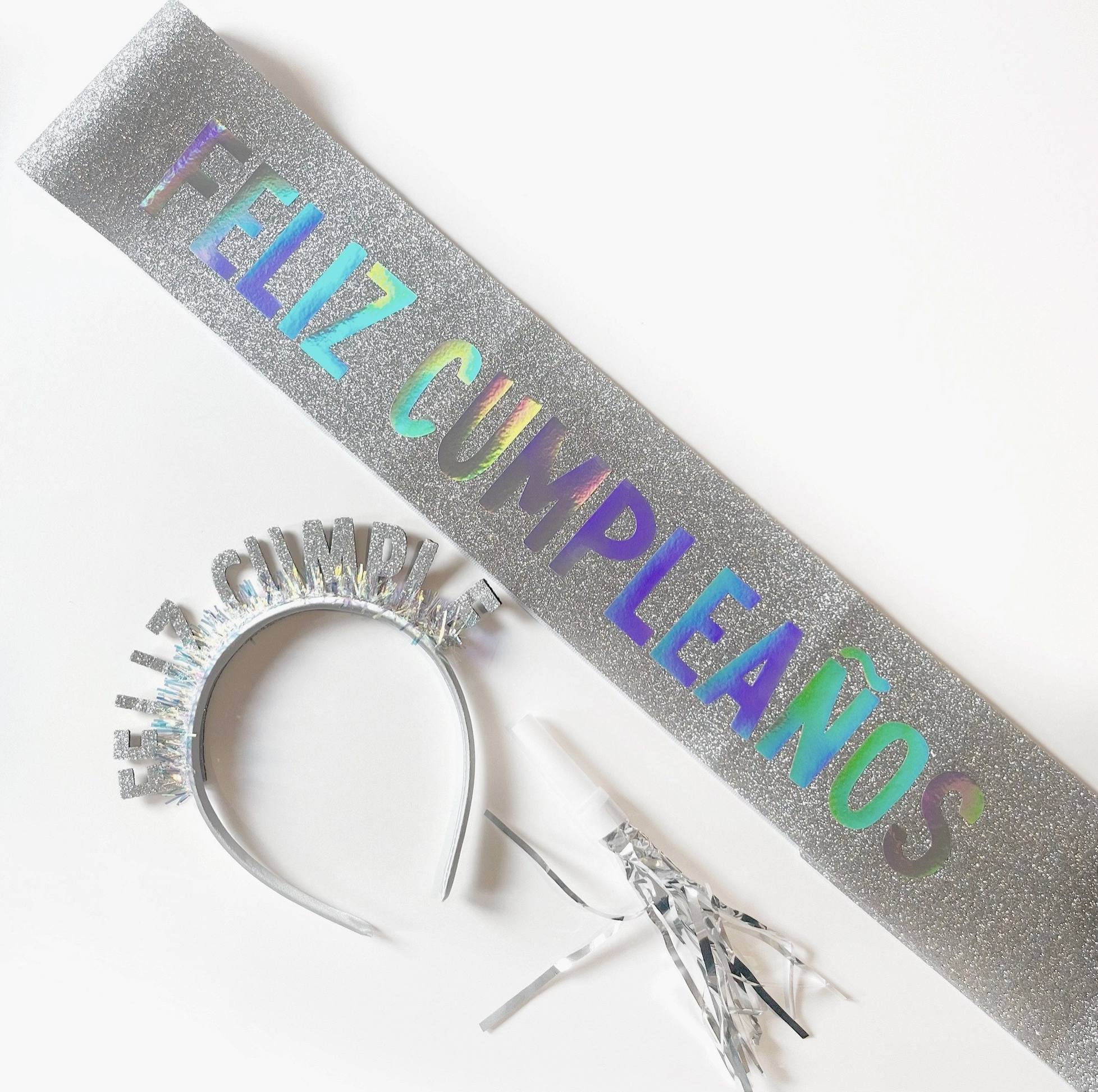 "Feliz Cumpleaños" Silver Birthday Headband & Sash Set