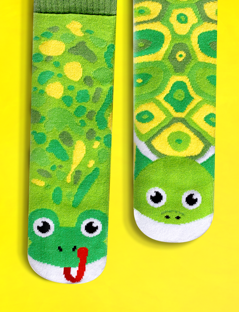 Frog & Turtle Mismatched Non-Slip Kids Socks - Small