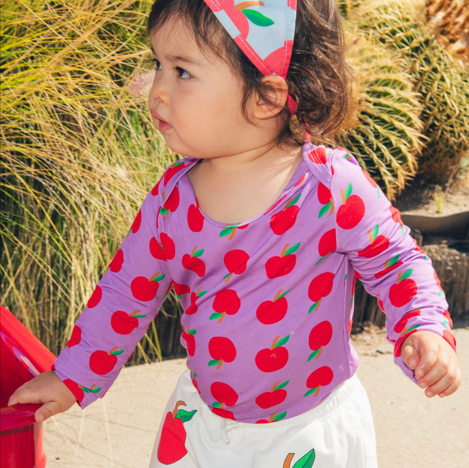 Long Sleeve Bamboo Onesie Pink Apple