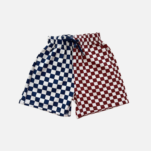 Two Tone Checkerboard Shorts Red/Blue