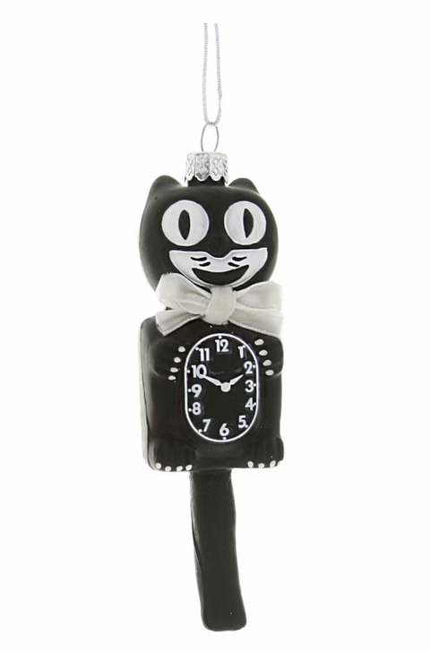 Retro Black Cat Clock Ornament