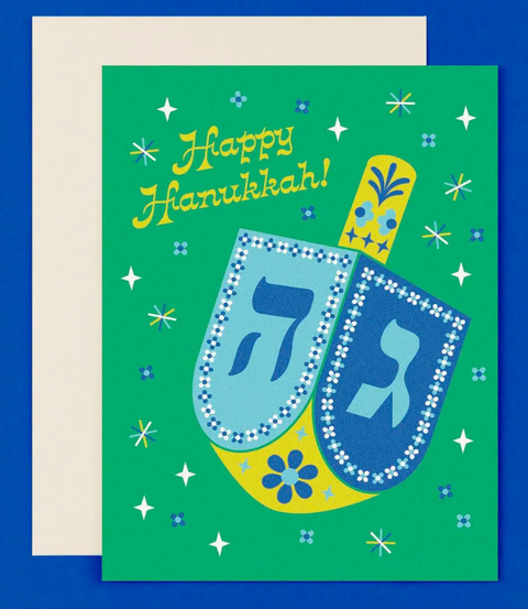 Retro Floral Dreidel Hanukkah Card