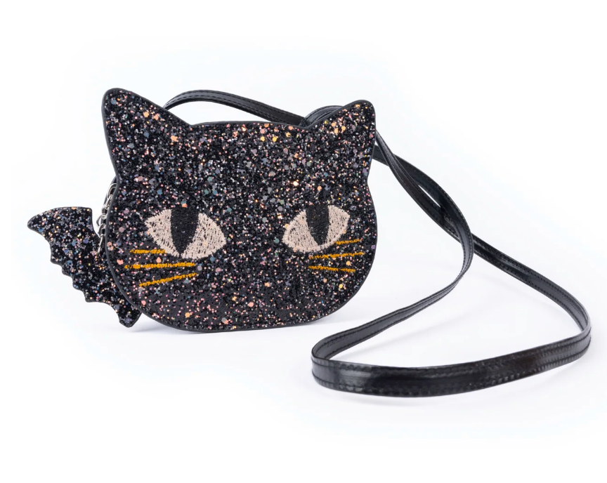 Cat's Meow Black Chunky Glitter Kitty Purse