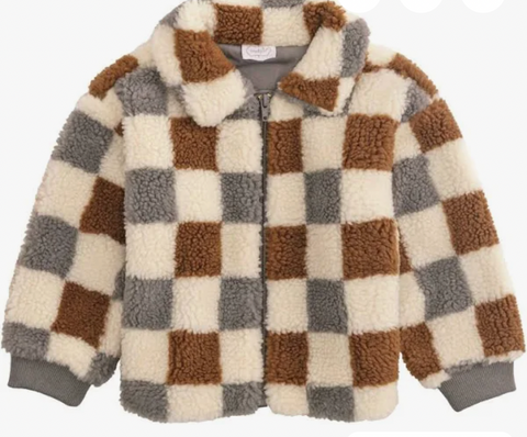 Tan Check Sherpa Toddler Jacket