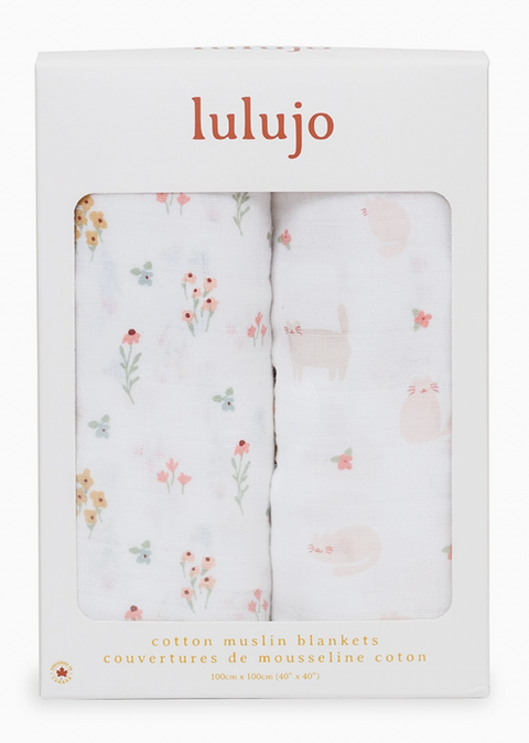 2-pack Cotton Swaddles -Kitty Cat/ Flower Field