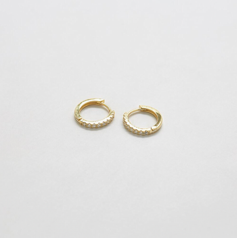 Gold Vermeil Pave Cubic Zirconia Huggie Hoop Earrings