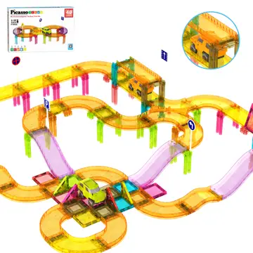 PicassoTiles 40pc Travel Size Magnetic Tile Race Track Set - Stay Forever