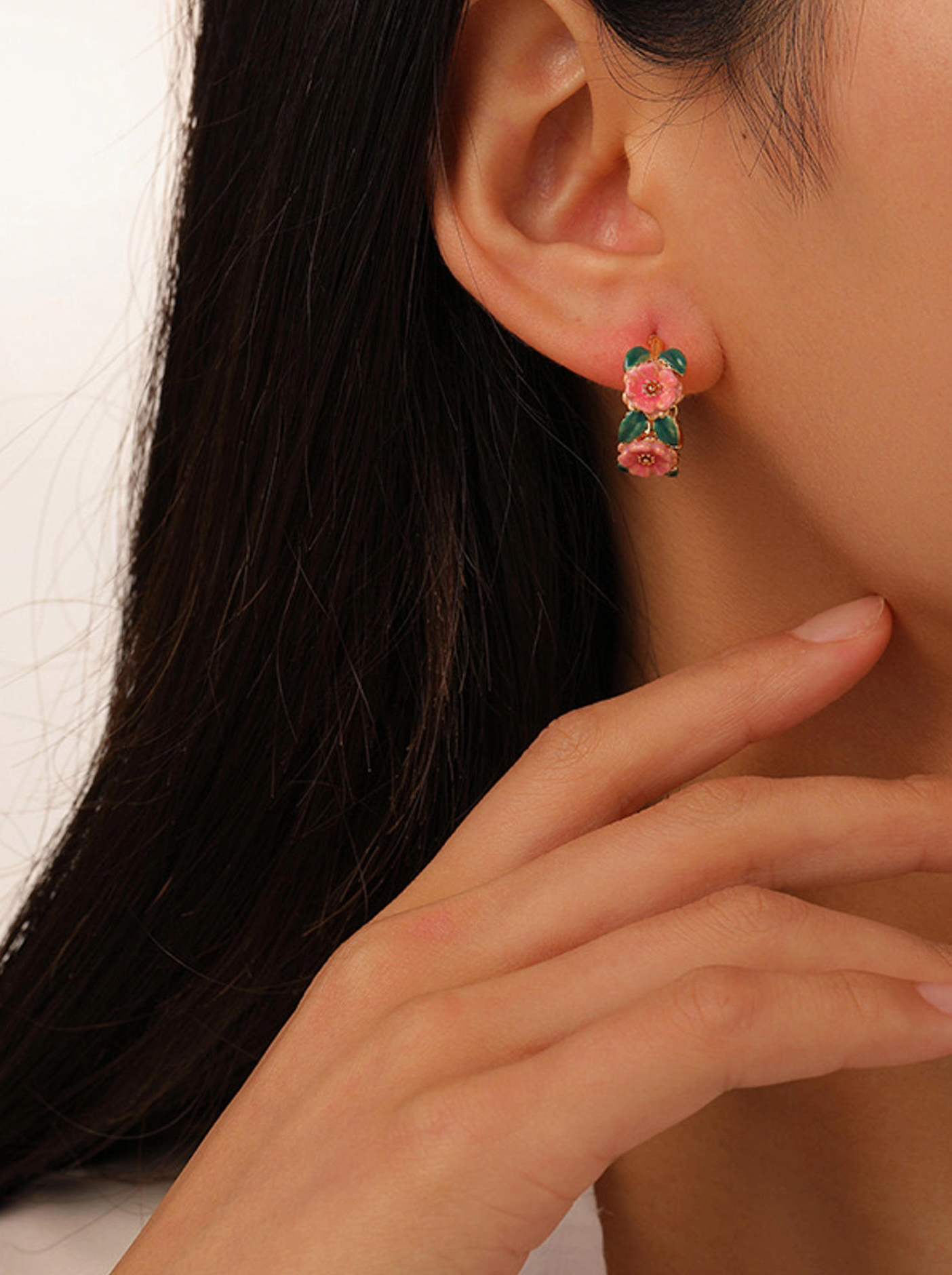 Jocelyn 18K Gold-Plated Floral C-Hoop Earring Multi-Colored