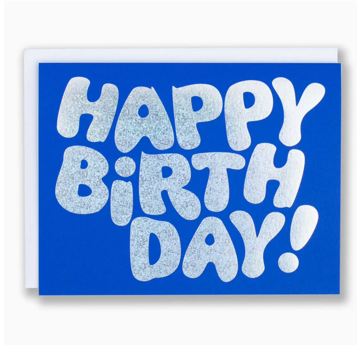 Happy Birthday in Hologram Glitter Foil On Blue