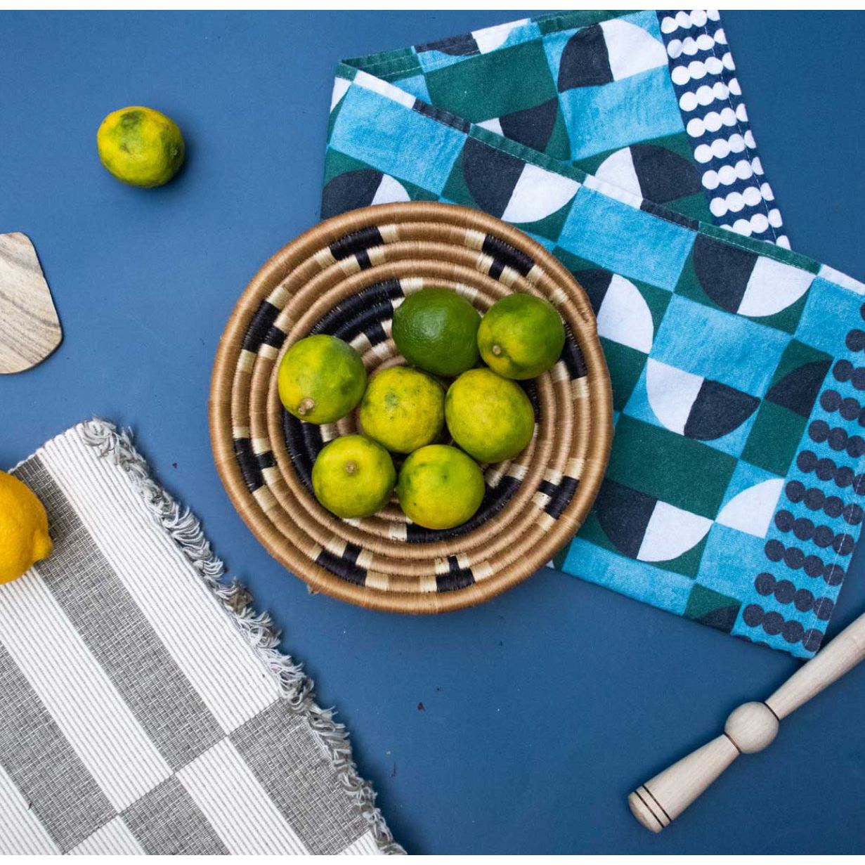 Pop Checker Teal Organic Tea Towel