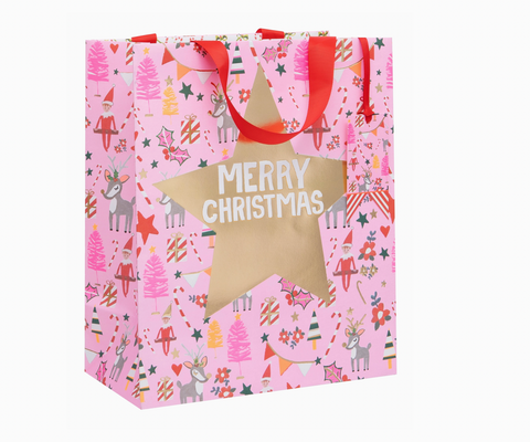 Christmas Icons Pink Gift Bag Large