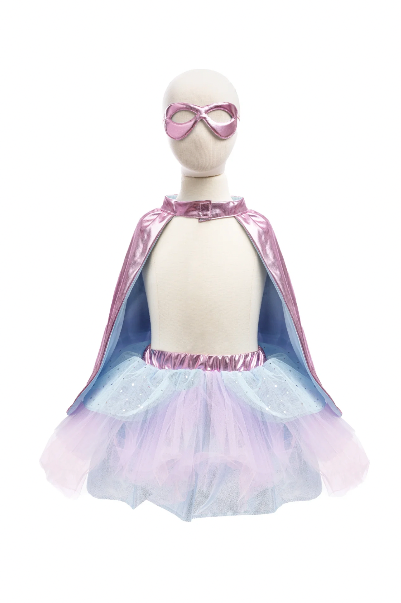 Super-duper Tutu, Cape & Mask, Metallic Pink & Light Blue, Size 4-6