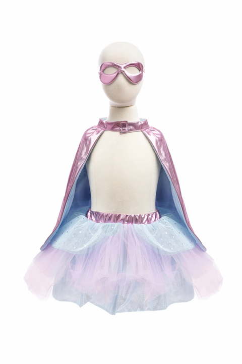Super-duper Tutu, Cape & Mask, Metallic Pink & Light Blue, Size 4-6