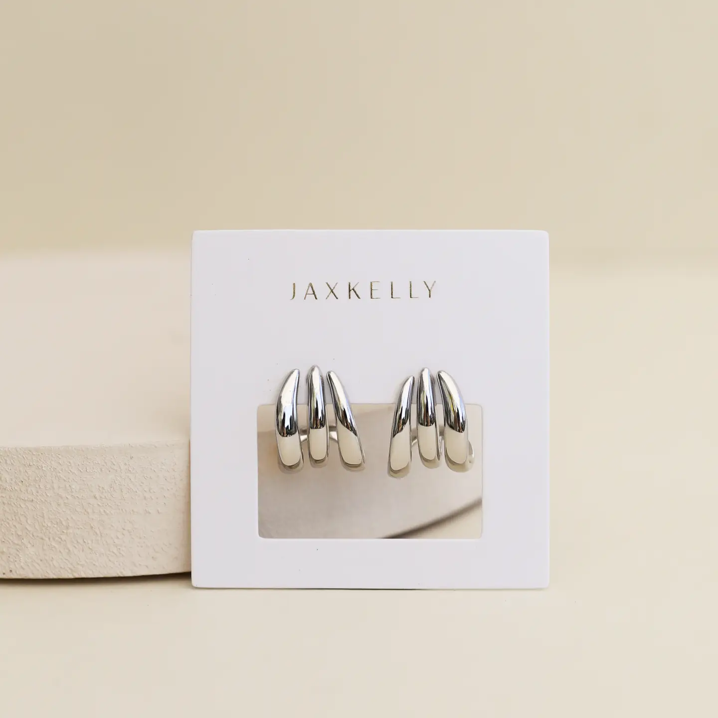 Silver Three Hoop Huggie - Earring