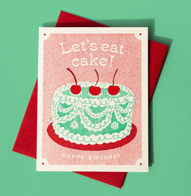 Let's Eat Cake (No Cat) - Risograph Birthday Card