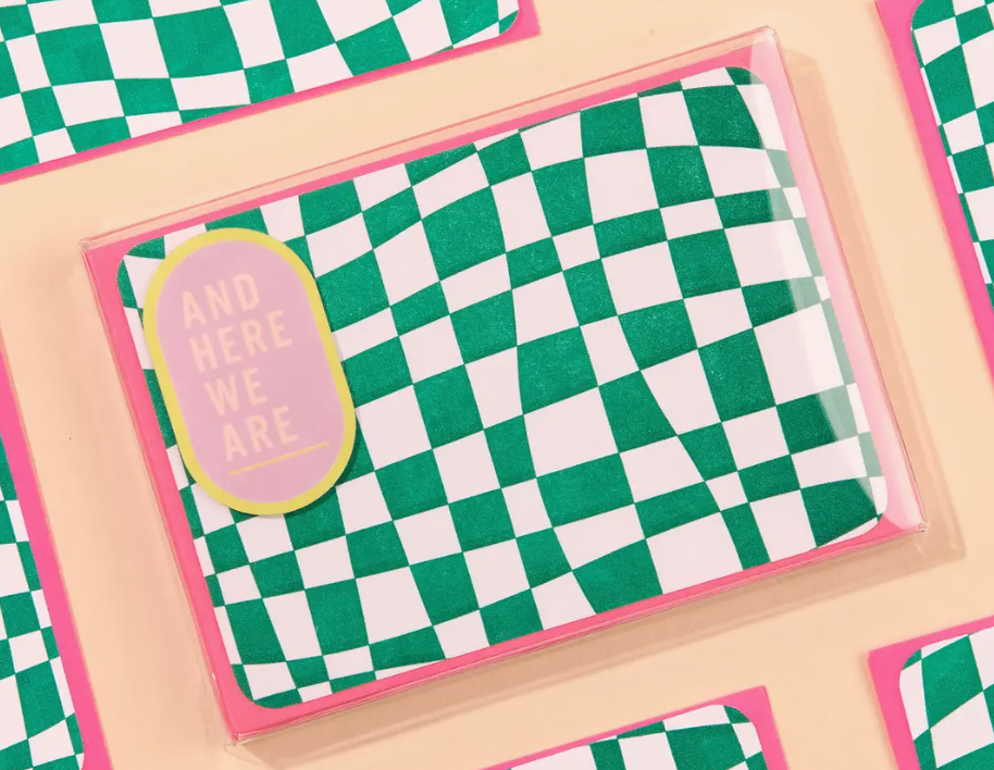 Wavy Check Green Notecard Set