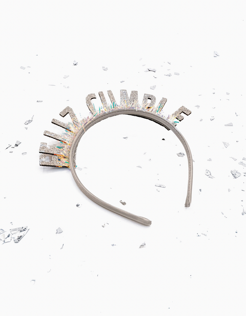 "Feliz Cumple" Headband in Glitter Silver