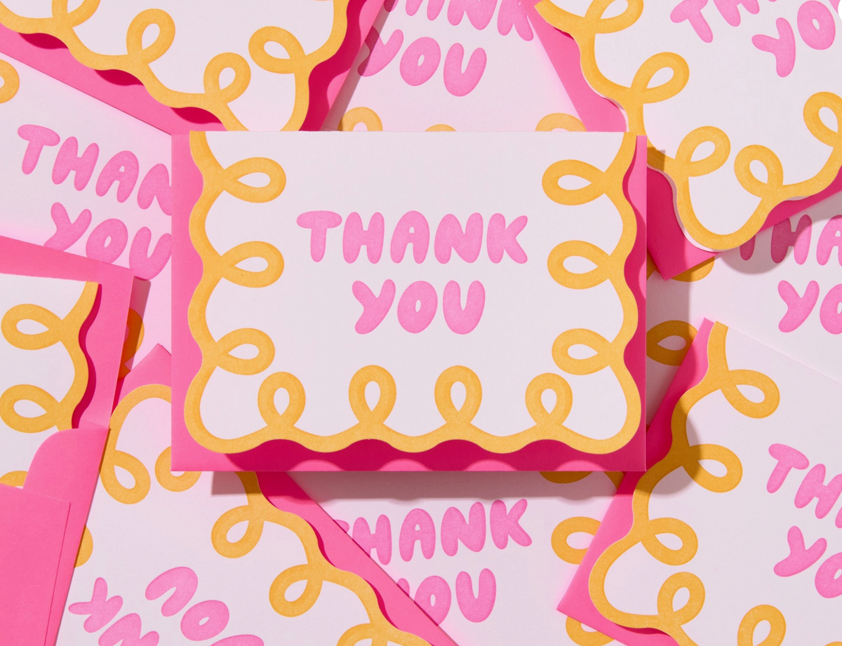 Letterpress Thank You Notecard Set—Coquette Yellow/Pink (Boxed Set of 10)