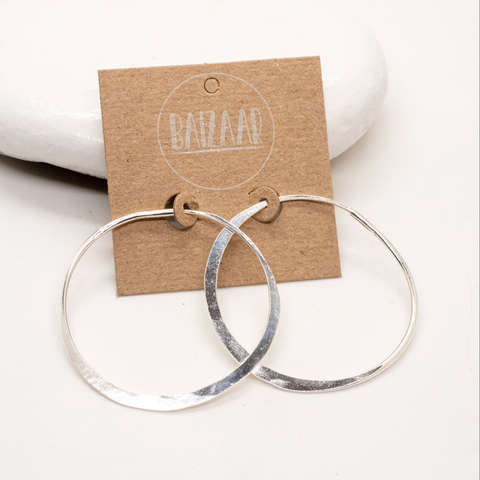 Sterling Silver Brushed Hoop Earring
