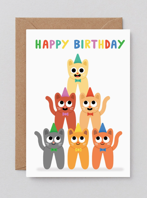 'Happy Birthday Cat Stack' Greetings Card