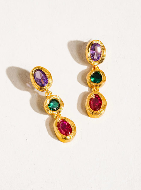 Brunwyn Gold Multi Colored Stone Drop Earrings