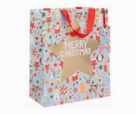Christmas Icons Blue Gift Bag Large