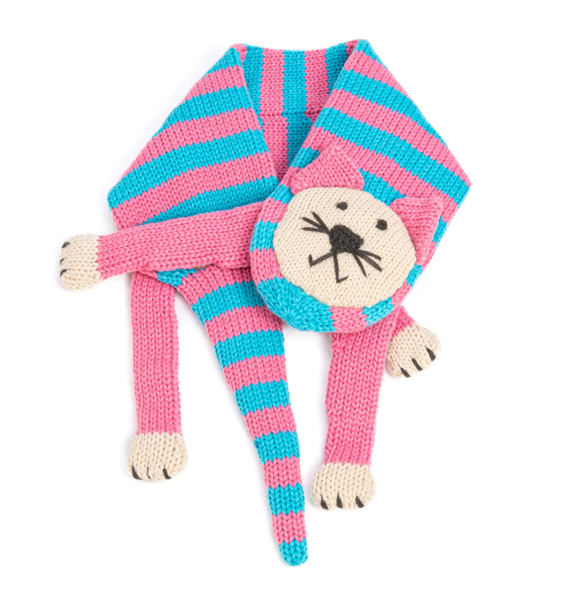 Kids Knitted Cat Scarf- Pink / Blue