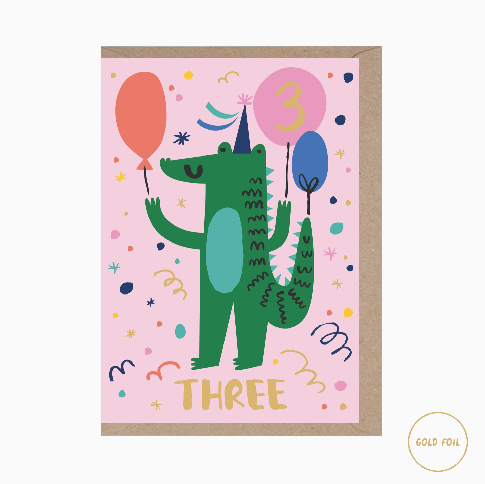 3 Year Old Crocodile Birthday Card