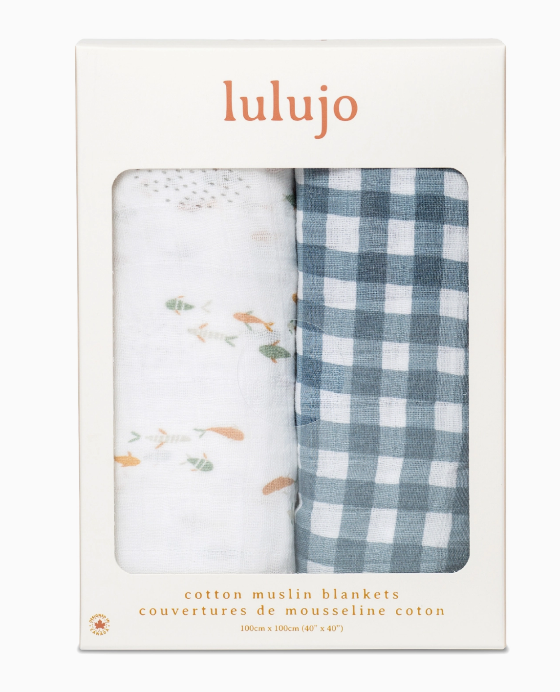 2-pack Cotton Swaddles - Fish/Navy Gingham