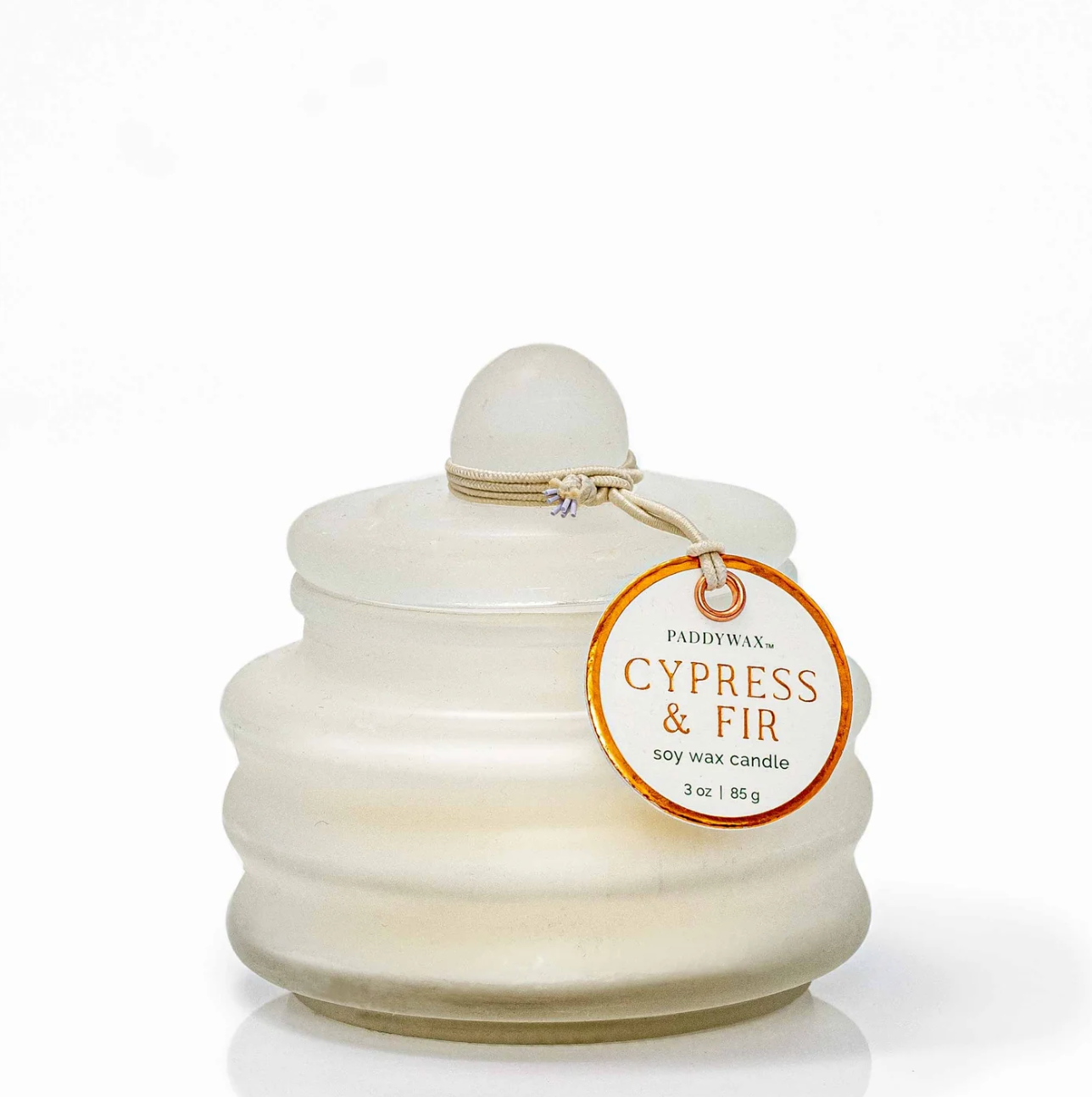 Cypress & Fir Beam Frosted White Glass Candle With Lid