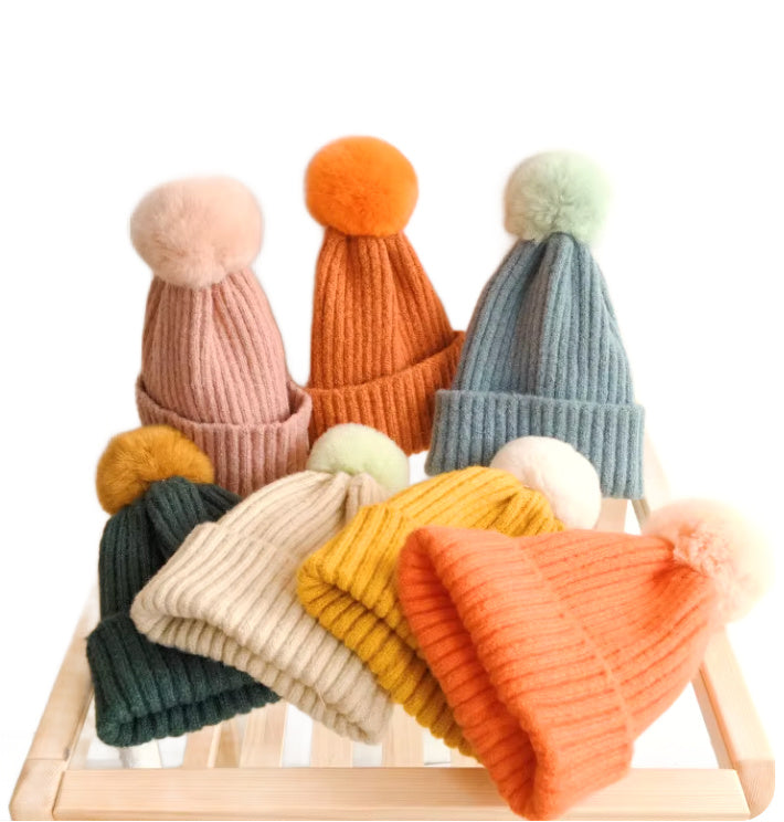 Colorblock Pom Pom Beanies