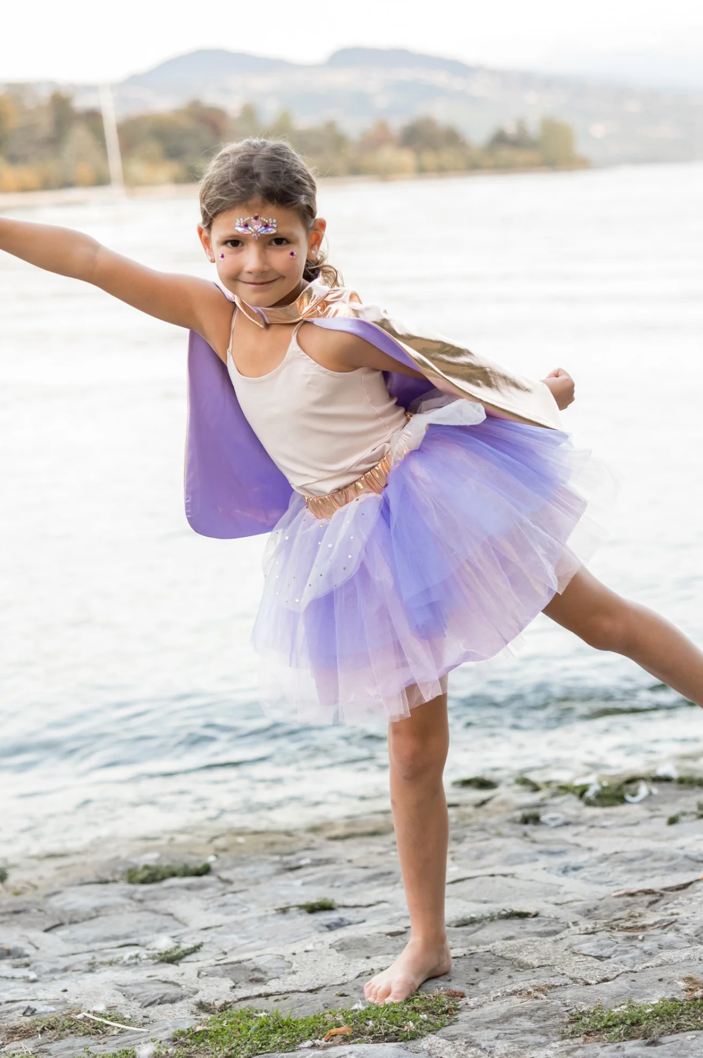 Super-duper Tutu, Cape & Mask, Metallic Rose Gold & Lilac, Size 4-6