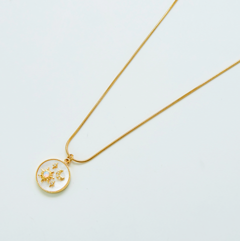 Gold Opal Sun & Moon Gemstone Medallion Necklace