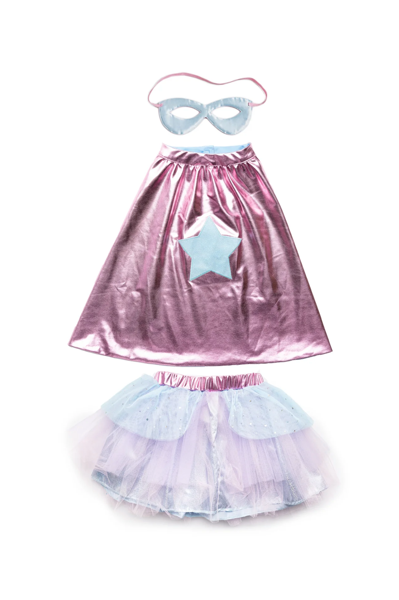 Super-duper Tutu, Cape & Mask, Metallic Pink & Light Blue, Size 4-6