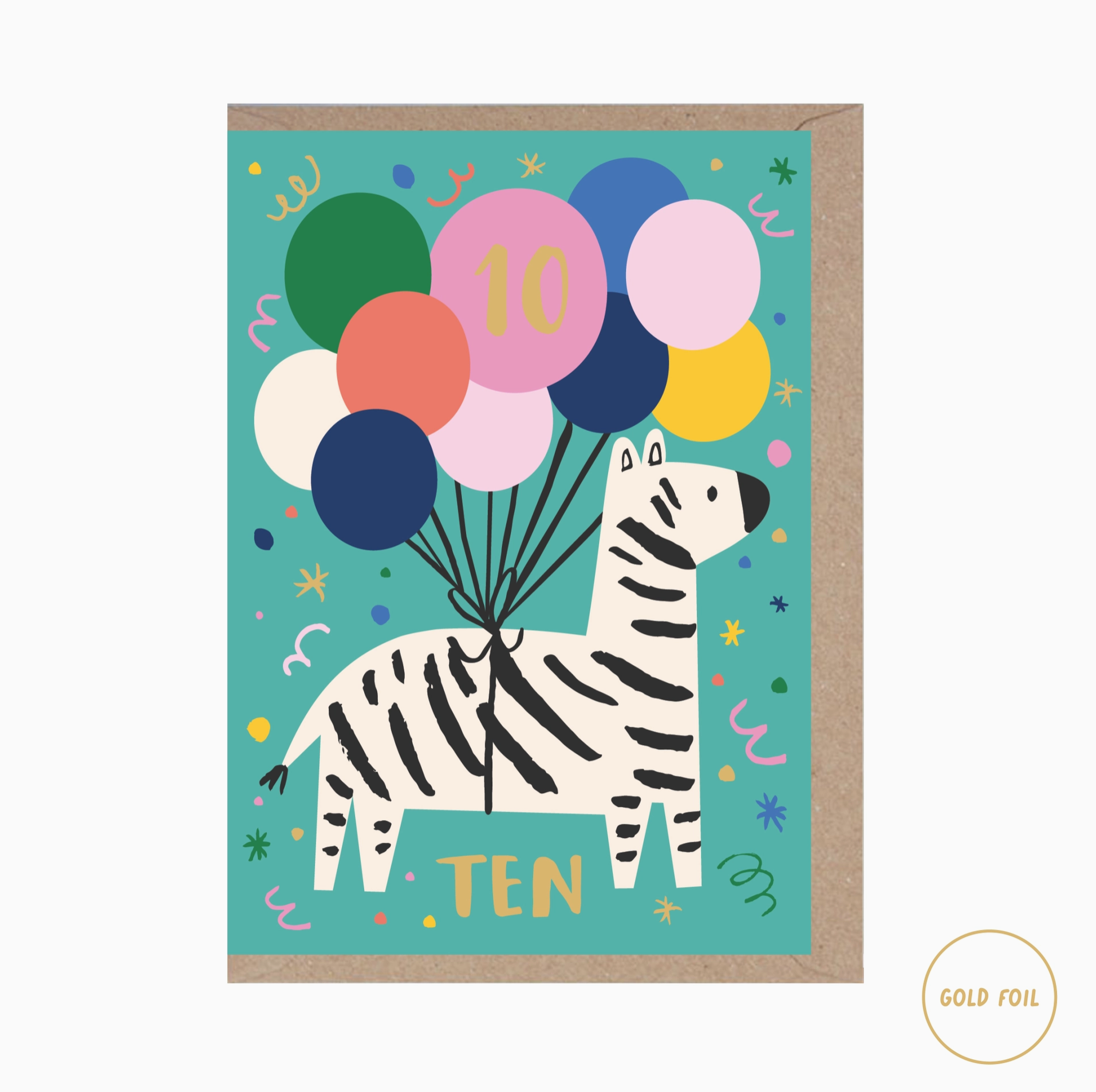 10 Year Old Zebra Birthday Card