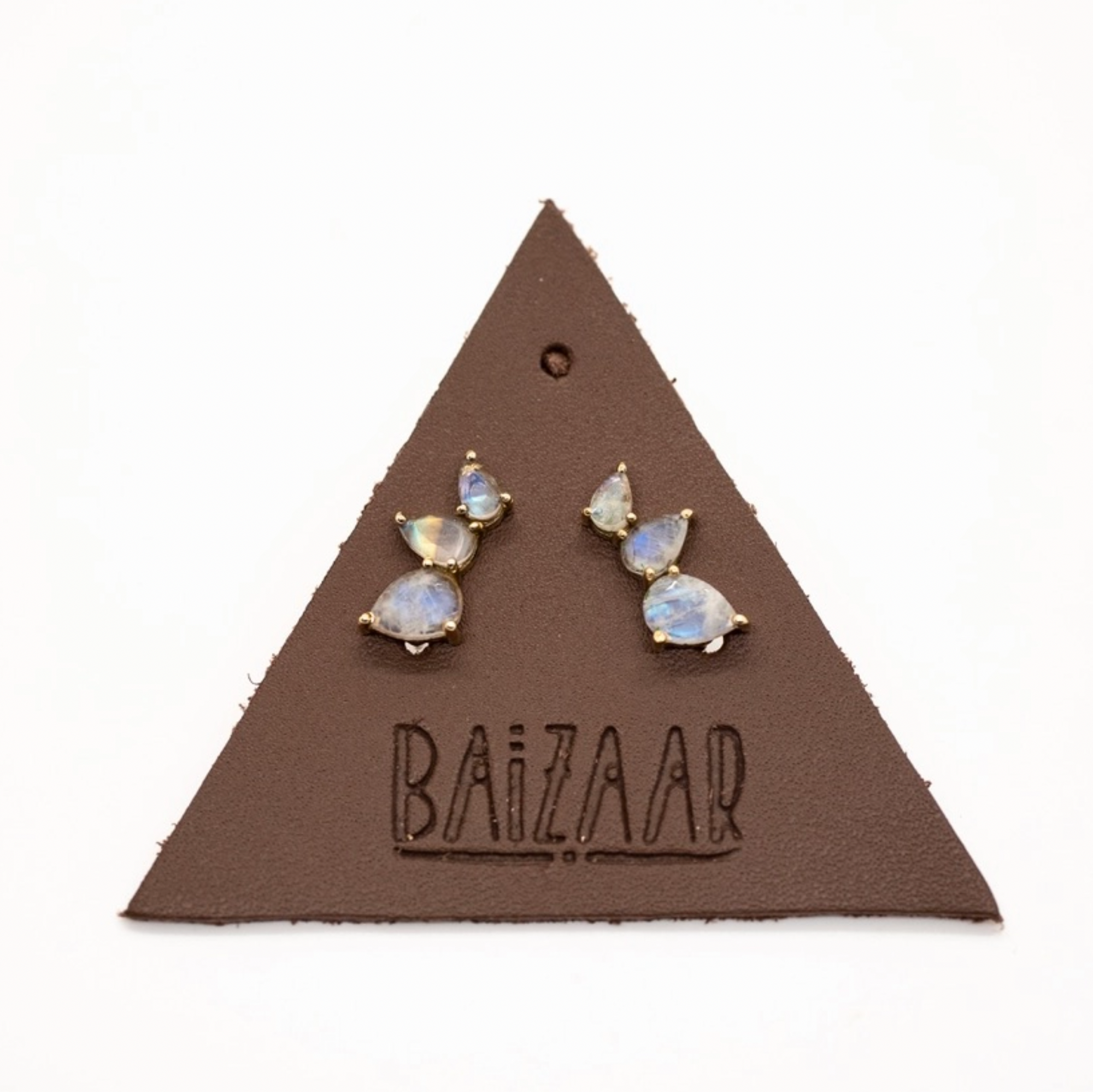 Stacked Tear Drop Ear Climber with Faceted Moonstone