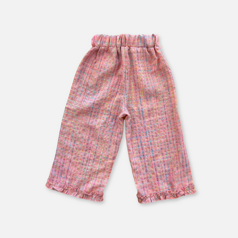 Pink Multi Plaid Frill Pants