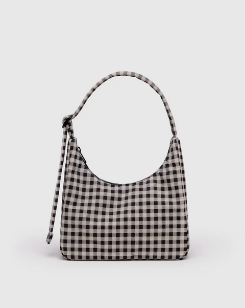 Mini Nylon Shoulder Bag - Black & White  Gingham