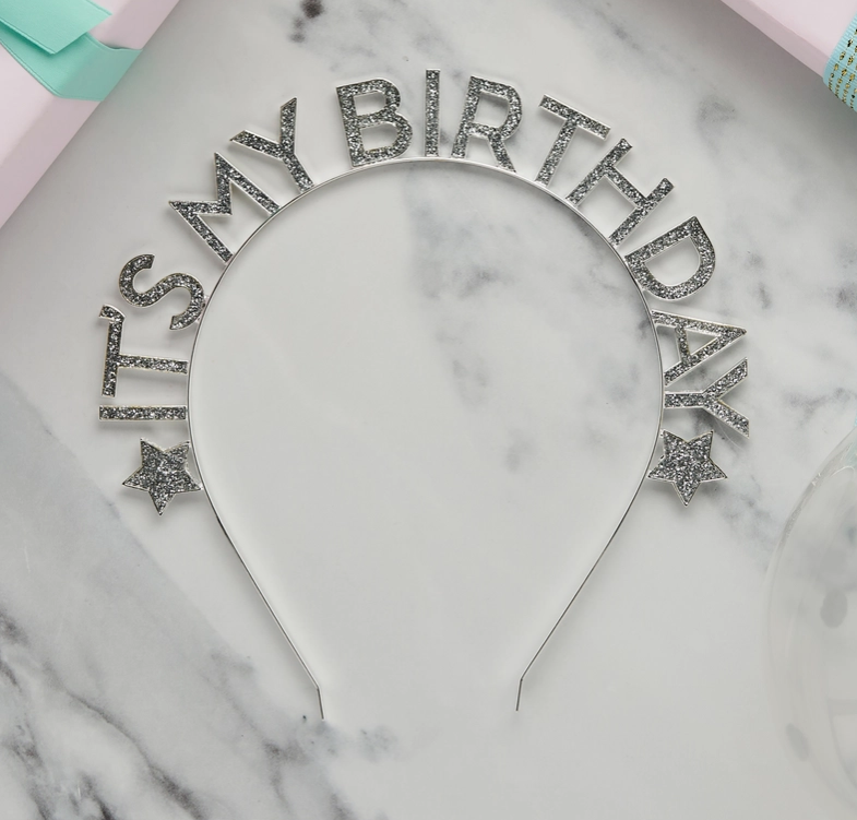 Silver 'happy Birthday' Glitter Filled Metal Headband