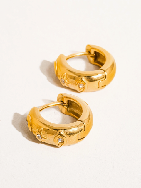 Orazio 18K Gold Non-Tarnish Cz Star Hoop Earring Yellow