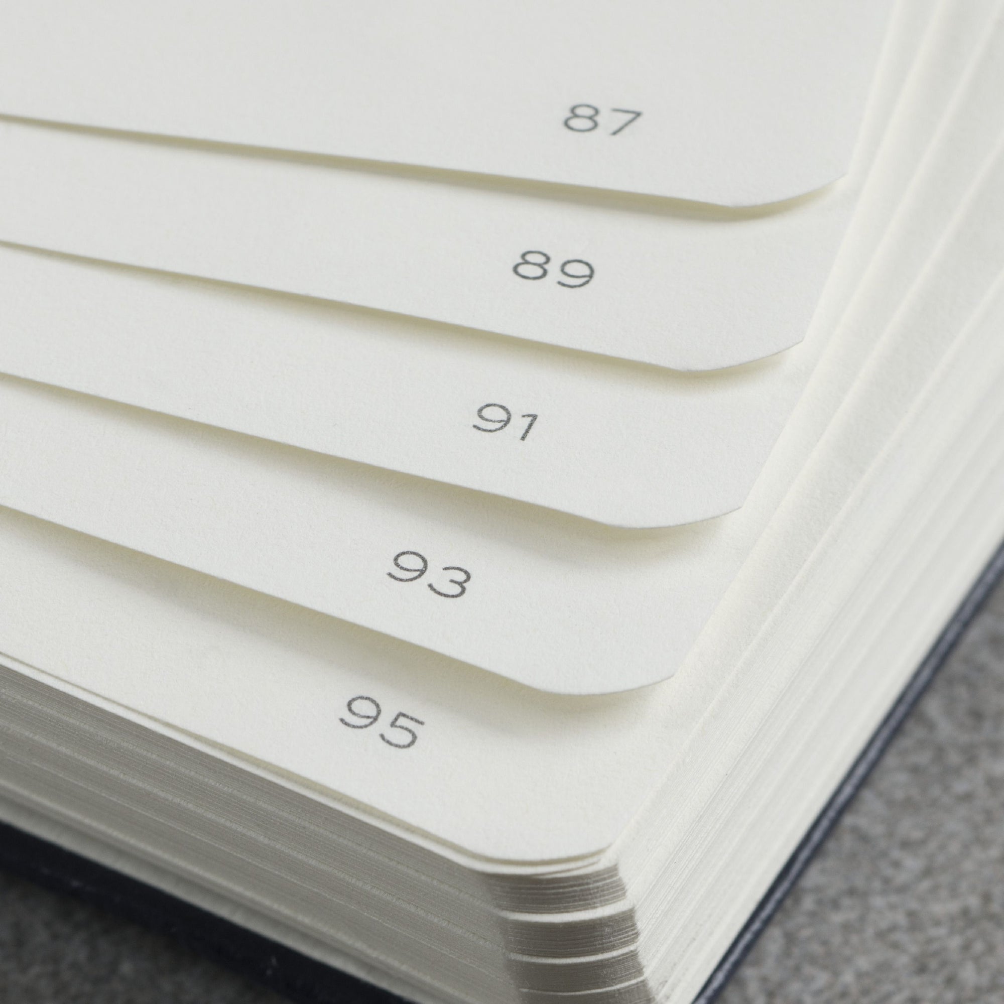 Close-up of LEUCHTTURM1917 notebook pages showing odd page numbers 87 through 95 with rounded corners