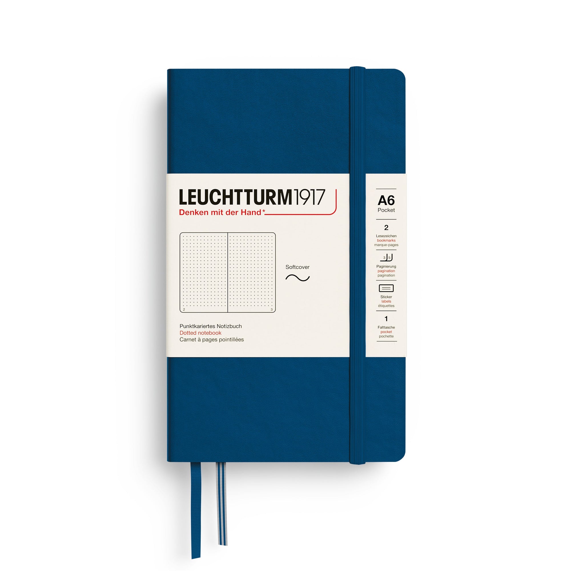 LEUCHTTURM1917 A6 Pocket softcover dotted notebook in dark navy blue with elastic closure