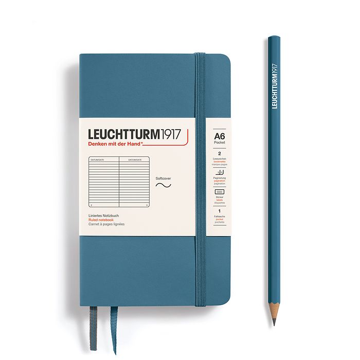 LEUCHTTURM1917 Stone Blue A6 softcover pocket ruled notebook with matching pencil