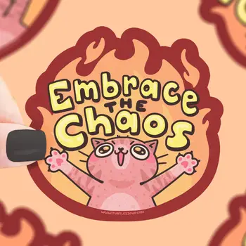 Funny Embrace the Chaos Destructive Cat Meme Vinyl Sticker