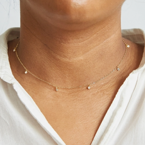 White Cz Choker Gold Necklace