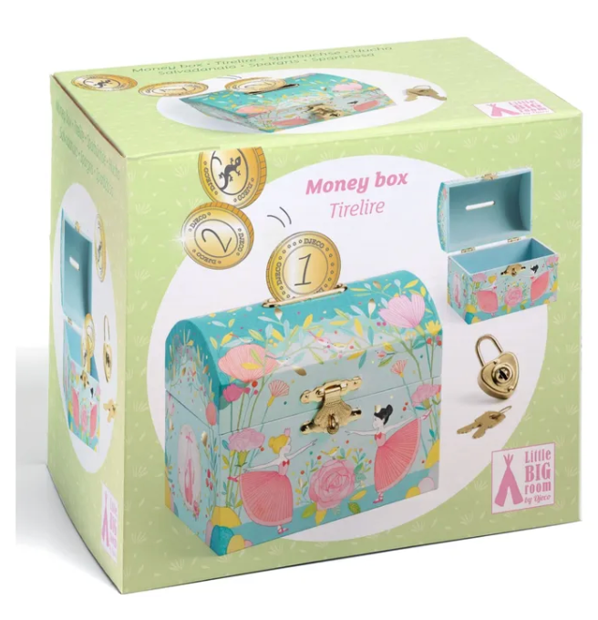 Money Banks Ballerina Piggy Bank  – Wooden Lock & Key Savings Box