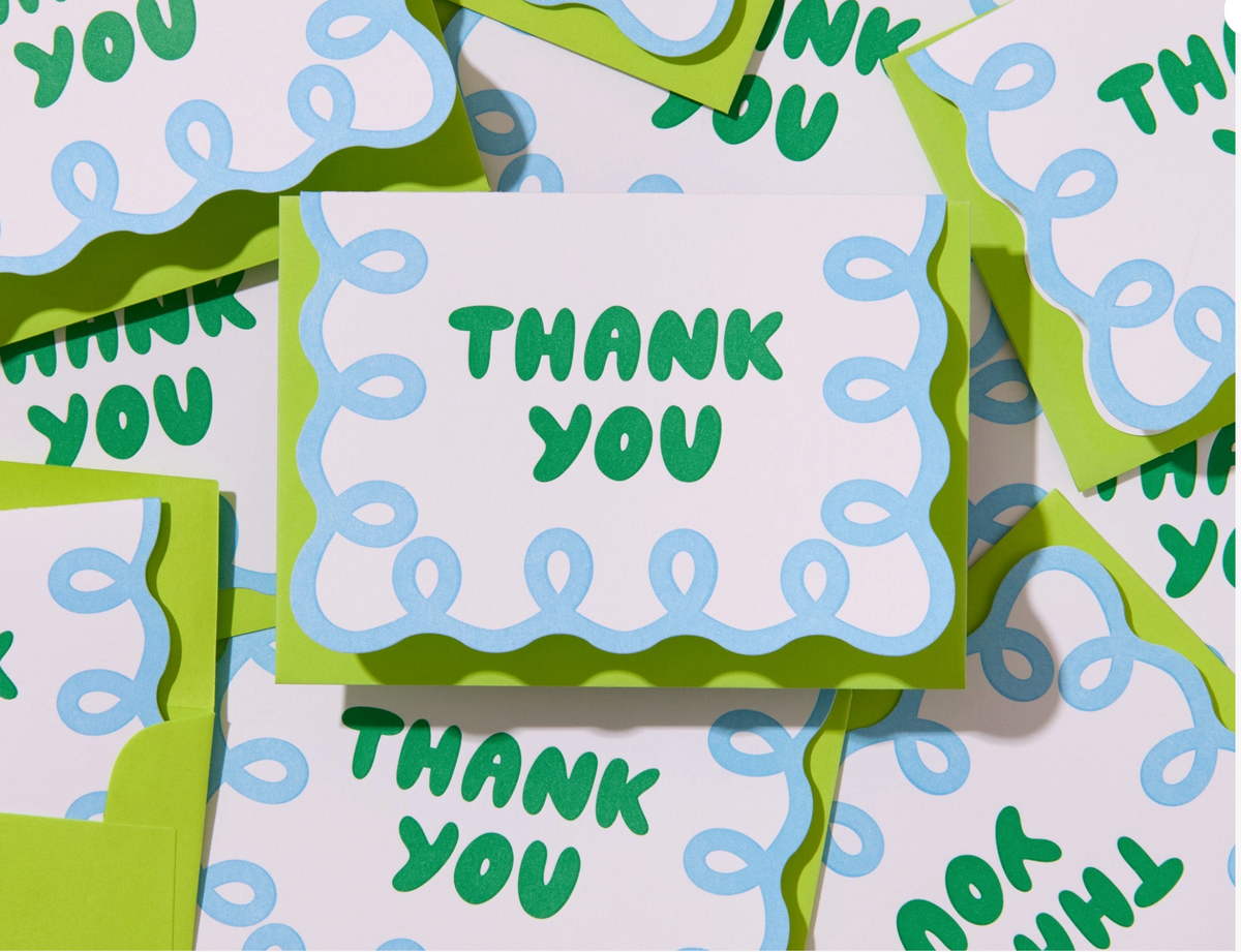 Letterpress Thank You Notecard Set—Coquette Blue/Green (Boxed Set of 10)